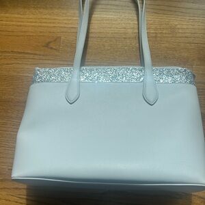 Elegant White Kate Spade Tote Bag with Silver Accents